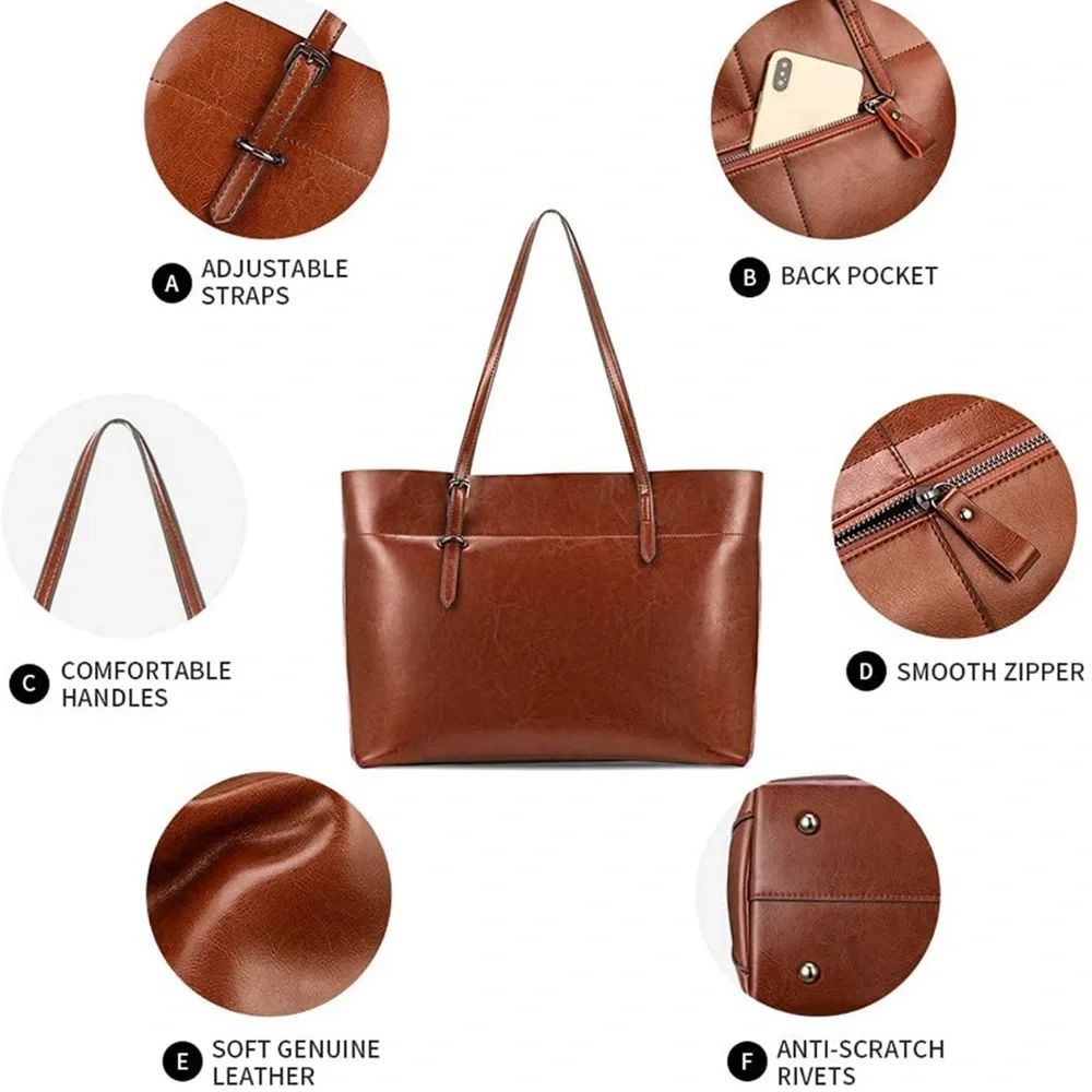 Kattee Vintage Genuine Leather Tote Shoulder Bag for Women Satchel Handbag